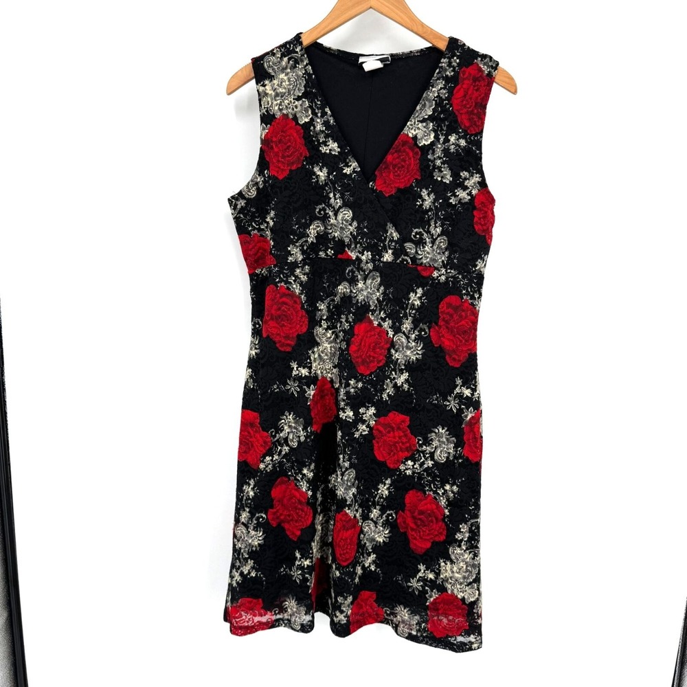 Fashion Bug Vintage 90s Red Rose Floral Lace Sleeveless Babydoll Dress Large Y2K